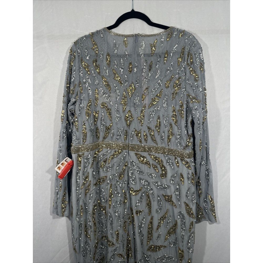 NWT Mac Duggal [ 16 ] 5124 Beaded Long Sleeve Evening Gown Platinum‎ Gold #Q856 - Picture 14 of 16